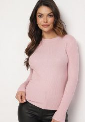 Jasnoróżowy Sweter Prążkowany z Cyrkoniami Romivra. Czerwone swetry klasyczne damskie Born2be, uniwersalny, z jeansu, bez kołnierzyka. Za 44.99 zł.
