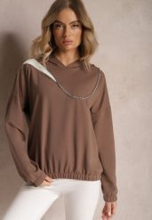 Brązowa Asymetryczna Bluza z Bawełny z Kapturem i Ozdobnym Suwakiem Lueur. Brązowe bluzy damskie Renee, bez wzorów, z bawełny, z kapturem. Za 79.99 zł.