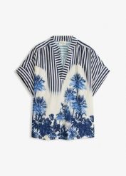 Bluzka w stylu tuniki z lejącej mieszanki wiskozy. Niebieskie bluzki damskie bonprix, bez wzorów, z wiskozy, bez kołnierzyka, bez ramiączek. Za 54.99 zł.