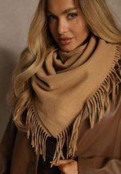 Brązowy Bawełniano-Wiskozowy Szalik w Kształcie Trójkąta z Frędzlami Vetisara. Brązowe szaliki damskie Renee, bez wzorów, z bawełny. Za 39.99 zł.