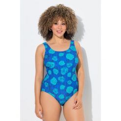 Damskie Strój kąpielowy kropki bez miękkich miseczek okrągły dekolt. Niebieskie stroje jednoczęściowe Ulla Popken, bez wzorów, z elastanu. Za 199.99 zł.