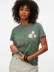 Vero Moda Koszulka w kolorze zielonym rozmiar: XS. Zielone bluzki damskie Vero Moda, xs, bez wzorów, z bawełny, bez kołnierzyka, bez ramiączek. Za 55.95 zł.