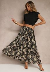 Czarna Rozkloszowana Spódnica w Kwiatowy Wzór z Plisami i Metalicznym Nadrukiem Follanea. Czarne spódnice damskie Renee, na co dzień, na lato, l, bez wzorów, eleganckie, maxi. Za 54.99 zł.