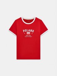 Guess Jeans T-Shirt 183096 Czerwony Classic Fit. Czerwone t-shirty damskie Guess Jeans, xxl, z aplikacjami, z jeansu, bez kołnierzyka. Za 159.99 zł.