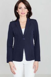 Elegancki Niebieski Żakiet na Jeden Guzik z wywijanym Mankietem. Niebieskie marynarki i żakiety damskie Katrus, l, bez wzorów, z materiału, eleganckie. Za 249.00 zł.