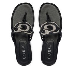 Japonki Guess. Czarne klapki damskie Guess, z aplikacjami, bez obcasa, bez zapięcia. Za 589.99 zł.