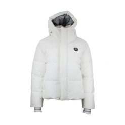 Kurtka narciarska damska Peak Mountain Achloe. Białe kurtki sportowe damskie Peak Mountain, na zimę, bez wzorów, z puchu, bez kaptura. W wyprzedaży za 636.50 zł.