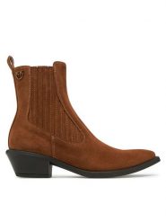 PINKO Kowbojki Tex 14 SD0345P002 Brązowy. Brązowe botki damskie Pinko, ze skóry, bez obcasa, na płaskiej podeszwie, bez zapięcia. Za 1,869.00 zł.