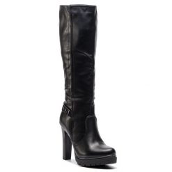 Kozaki Jenny Fairy. Czarne kozaki damskie Jenny Fairy, bez obcasa, na słupku, bez zapięcia. Za 169.99 zł.