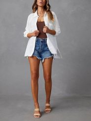 Milan Kiss Koszula w kolorze białym rozmiar: L. Białe koszule damskie Milan Kiss, l, bez wzorów, z bawełny, bez kołnierzyka, bez ramiączek. Za 130.99 zł.