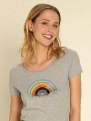 WOOOP Koszulka "Rainbow Classics" w kolorze szarym rozmiar: XXL. Szare koszulki damskie Wooop, xxl, bez wzorów, bez kołnierzyka, bez ramiączek. Za 39.45 zł.