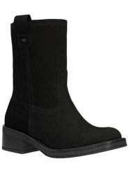 Wojas Skórzane botki w kolorze czarnym rozmiar: 40. Czarne botki damskie Wojas, z nubiku, eleganckie, bez obcasa, bez zapięcia. Za 346.18 zł.