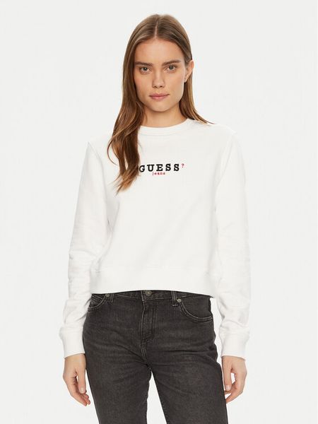 Guess Jeans Bluza W5RQ28 K68I4 Biały Regular Fit. Białe bluzy damskie Guess Jeans, l, z aplikacjami, z bawełny, bez kaptura. Za 161.99 zł.