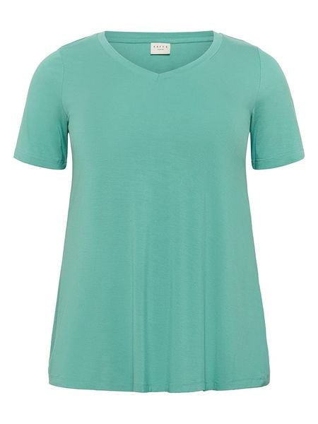 KAFFE curve Koszulka w kolorze zielonym rozmiar: XL. Zielone bluzki damskie KAFFE curve, s, bez wzorów, z wiskozy, bez kołnierzyka, bez ramiączek. Za 61.17 zł.
