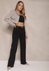 Czarne Szerokie Jeansy High Waist z Cyrkoniowym Zdobieniem Nusamira. Czarne jeansy damskie Renee, z aplikacjami, z jeansu. Za 119.99 zł.