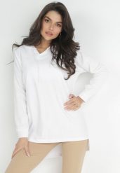 Biała Nierozpinana Bluza z Kapturem i Przedłużonym Tyłem Cynathia. Białe bluzy damskie Born2be, xs, bez wzorów, z kapturem. Za 34.99 zł.