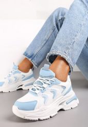 Biało-Niebieskie Sneakersy na Grubej Podeszwie z Metalicznymi Wstawkami Seta. Białe obuwie sportowe damskie Renee, bez zapięcia. Za 109.99 zł.