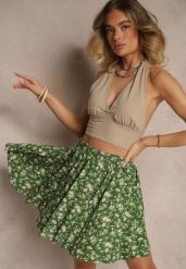 Zielone Spódnico-Szorty High Waist w Kwiaty Sunevra. Zielone szorty damskie Renee, bez wzorów, z podwyższonym stanem. Za 44.99 zł.