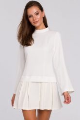Elegancka sukienka mini z kontrafałdami ecru. Sukienki damskie Sukienki.shop, bez wzorów, eleganckie, bez ramiączek. Za 279.00 zł.