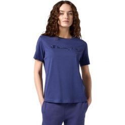 Koszulka damska Champion SS Tee 118382. Niebieskie koszulki damskie Champion, bez wzorów, bez kołnierzyka, bez ramiączek. Za 85.00 zł.