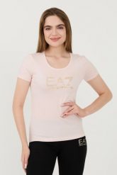 EA7 Różowy t-shirt z cyrkoniami. Czerwone t-shirty damskie EA7 Emporio Armani, xs, bez wzorów, bez kołnierzyka. W wyprzedaży za 209.99 zł.