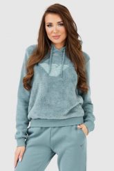 EMPORIO ARMANI Zielona pluszowa bluza damska. Zielone bluzy damskie Emporio Armani, s, z aplikacjami, z poliesteru, bez kaptura. W wyprzedaży za 399.99 zł.