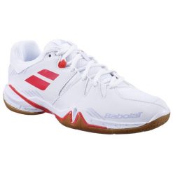 Buty do badmintona i sportów halowych damskie Babolat Shadow Spirit białe. Białe obuwie sportowe damskie BABOLAT, z kauczuku, na fitness i siłownię. Za 409.99 zł.