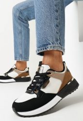 Czarne Sneakersy Sznurowane z Metalicznymi Wstawkami Raffaele. Czarne obuwie sportowe damskie Born2be, z jeansu, bez zapięcia. Za 99.99 zł.