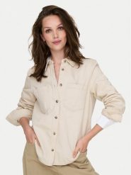 ONLY Koszula jeansowa Silla 15338783 Écru Slim Fit. Koszule damskie Only, xs, bez wzorów, z bawełny, bez kołnierzyka, bez ramiączek. Za 159.99 zł.