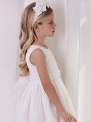 Abel & Lula Sukienka elegancka 5038 Biały Regular Fit. Białe sukienki dziewczęce Abel & Lula, bez wzorów, z syntetyku, bez ramiączek. Za 419.99 zł.