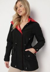 Czarno-Czerwona Dwustronna Kurtka Parka z Odpinanym Kapturem Ściągana Sznurkiem Camaria. Czarne kurtki damskie Born2be, l, bez wzorów, z materiału. Za 169.99 zł.