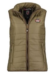 Geographical Norway Kamizelka pikowana "Vatika Basic" w kolorze khaki rozmiar: L. Brązowe kamizelki damskie Geographical Norway, l, z aplikacjami, bez kaptura. Za 114.17 zł.
