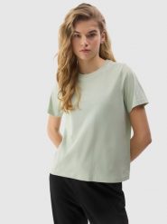 4F T-shirt gładki z bawełną organiczną damski - zielony S. Zielone t-shirty damskie 4F, s, bez wzorów, z bawełny, bez kołnierzyka. W wyprzedaży za 29.99 zł.