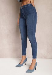 Granatowe Jeansy Skinny High Waist Vivizo. Niebieskie jeansy damskie Renee, bez wzorów, z jeansu, z podwyższonym stanem. Za 79.99 zł.