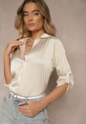 Beżowa Klasyczna Koszula z Kołnierzykiem Kassinea. Brązowe koszule damskie Renee, l, bez wzorów, z jeansu, eleganckie, bez kołnierzyka, bez ramiączek. Za 49.99 zł.