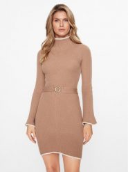 Guess Sukienka dzianinowa W3BK46 Z2WX0 Beżowy Slim Fit. Brązowe sukienki damskie Guess, z aplikacjami, z dzianiny, bez ramiączek. Za 669.99 zł.