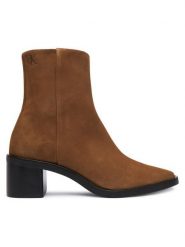 Calvin Klein Botki HW0HW02592 Brązowy. Brązowe botki damskie Calvin Klein, ze skóry, bez obcasa, na słupku, bez zapięcia. Za 679.99 zł.