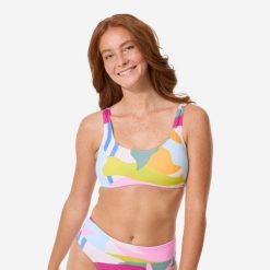 Góra kostiumu kąpielowego surfingowego damska Decathlon Aurely Colorama. Czerwone bikini Decathlon, bez wzorów, z elastanu. Za 69.99 zł.