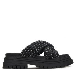 Klapki Buffalo. Czarne klapki damskie Buffalo, bez wzorów, bez obcasa, bez zapięcia. Za 329.99 zł.