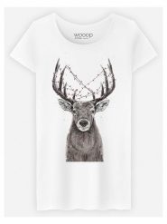 WOOOP Koszulka "Christmas Deer" w kolorze białym rozmiar: L. Białe bluzki damskie Wooop, l, bez wzorów, z bawełny, bez kołnierzyka, bez ramiączek. Za 57.06 zł.
