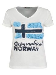 Geographical Norway Koszulka "Jarine" w kolorze białym rozmiar: XL. Białe bluzki damskie Geographical Norway, xl, bez wzorów, bez kołnierzyka, bez ramiączek. Za 48.28 zł.
