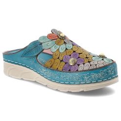 Klapki damskie Laura Vita, cholewka ze skóry naturalnej zapinane na rzep na solidnej podeszwie, niebieskie, Dorry 22 AJ1819-B2. Niebieskie klapki damskie LAURA VITA, bez wzorów, ze skóry, bez obcasa, bez zapięcia. Za 278.90 zł.