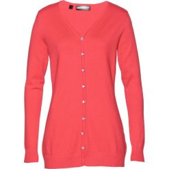 Długi sweter rozpinany bonprix koralowy. Kardigany damskie bonprix. Za 74.99 zł.
