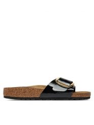 Birkenstock Klapki Madrid Big Buckle Bf 1027785 Czarny. Czarne klapki damskie Birkenstock, bez wzorów, ze skóry, bez obcasa, bez zapięcia. Za 499.99 zł.