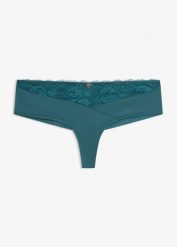 Stringi panty z elegancką koronką i bezszwowym tyłem. Niebieskie stringi bonprix, bez wzorów, z koronki. Za 29.99 zł.