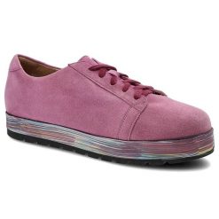 Różowe Półbuty Annmex Damskie Skórzane Modne Buty. Czerwone półbuty damskie Annmex, na wiosnę, bez wzorów, bez obcasa, na platformie, bez zapięcia. Za 219.00 zł.