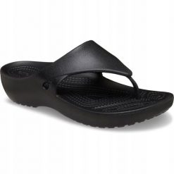 Japonki Dla Dorosłych Crocs Kadee Wedge Flip. Czarne klapki damskie Crocs, bez wzorów, z materiału, bez obcasa, bez zapięcia. Za 99.99 zł.