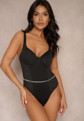 Czarne Body z Usztywnionymi Miseczkami Dodatkowo Łańcuszek z Cyrkonii Valedi. Czarne body i gorsety Renee, bez wzorów. Za 44.99 zł.