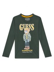 Guess Bluzka N5BI04I3Z14 Zielony Regular Fit. Zielone t-shirty i koszulki chłopięce Guess, z aplikacjami, z bawełny, bez kołnierzyka, bez ramiączek. Za 89.99 zł.