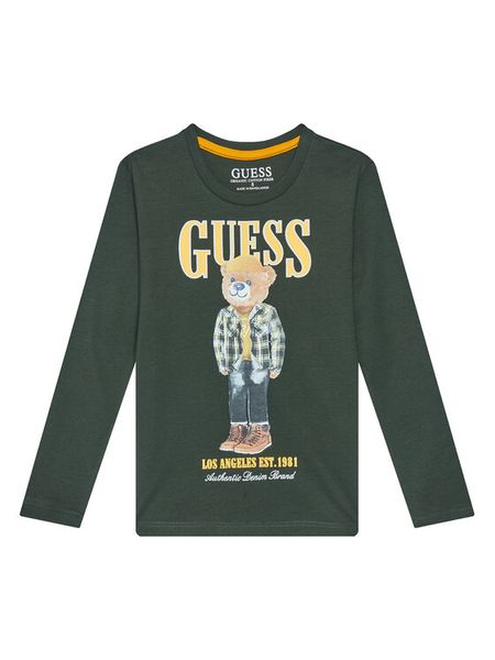 Guess Bluzka N5BI04I3Z14 Zielony Regular Fit. Zielone t-shirty i koszulki chłopięce Guess, z aplikacjami, z bawełny, bez kołnierzyka, bez ramiączek. Za 69.99 zł.